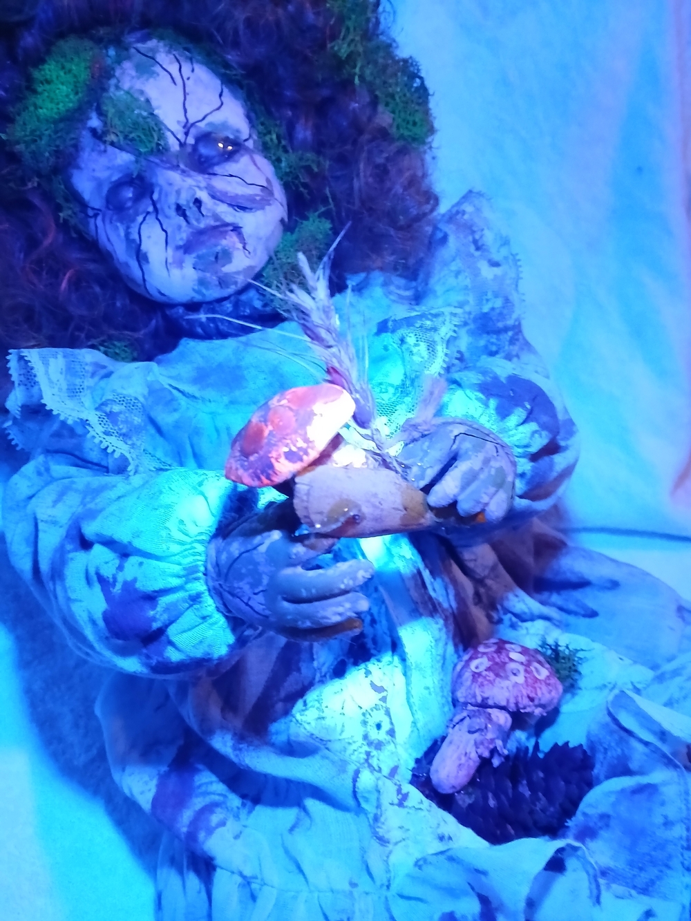 Haunted Doll Halloween Prop Handmade Painted Glows Under UV